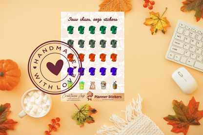 Planner stickers “Afval & Recyclen” in herfstkleuren 🗑️♻️🍂 – icoontjes voor glas, papier, plastic en restafval. Handgemaakt design van Creatieve Aap, verkrijgbaar in A6 en A5, matte of glans afwerking.