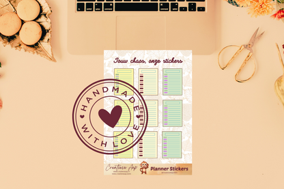 Planner stickers “Agenda Schema” in herfstkleuren 🍂📅✨ – handgemaakt design van Creatieve Aap, verkrijgbaar in A6 en A5 formaat, matte of glans afwerking.