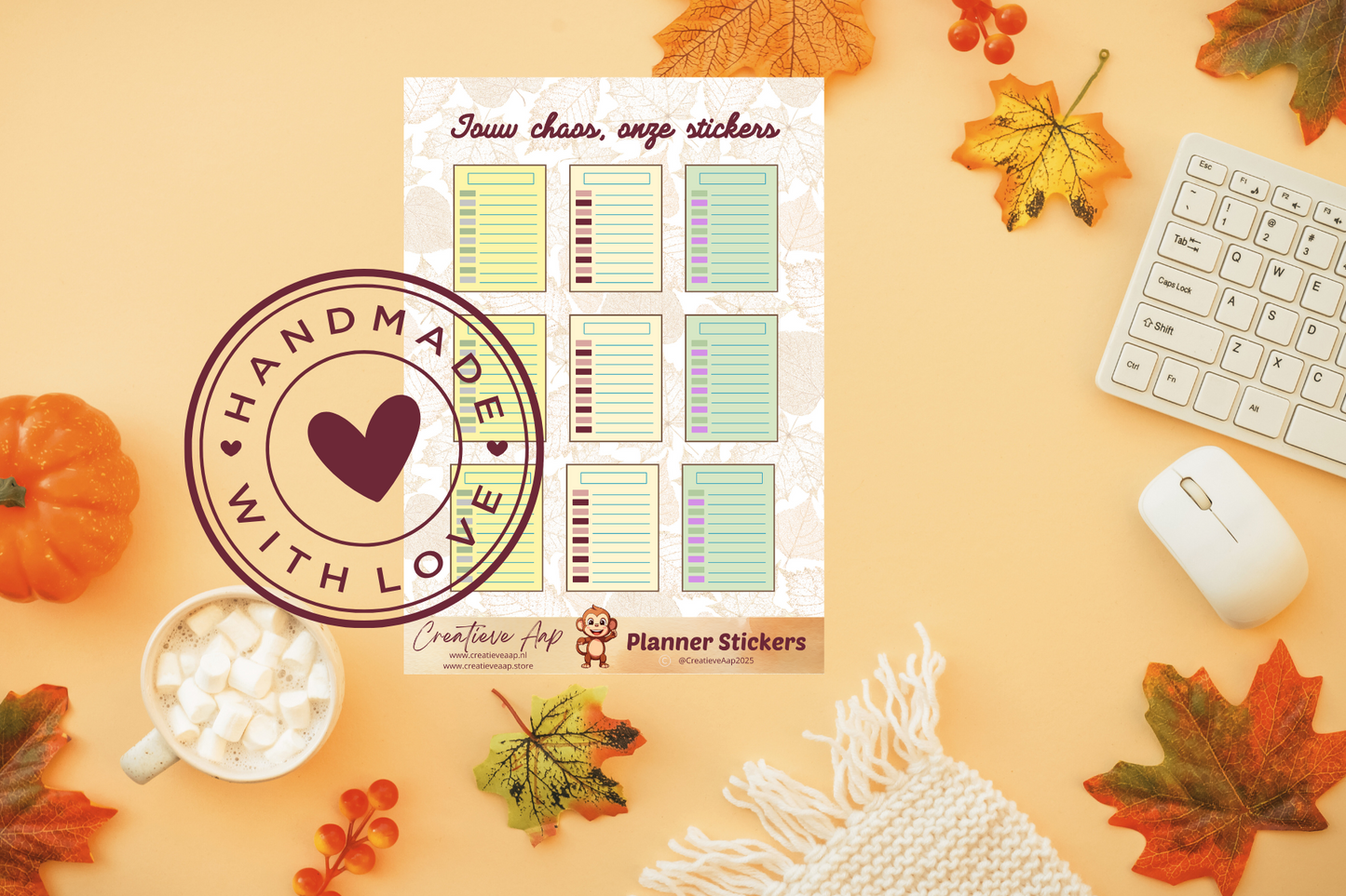 Planner Stickers “Agenda Schema” – Herfstkleuren 🍂📅✨