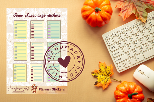 Planner stickers “Agenda Schema” in herfstkleuren 🍂📅✨ – handgemaakt design van Creatieve Aap, verkrijgbaar in A6 en A5 formaat, matte of glans afwerking.