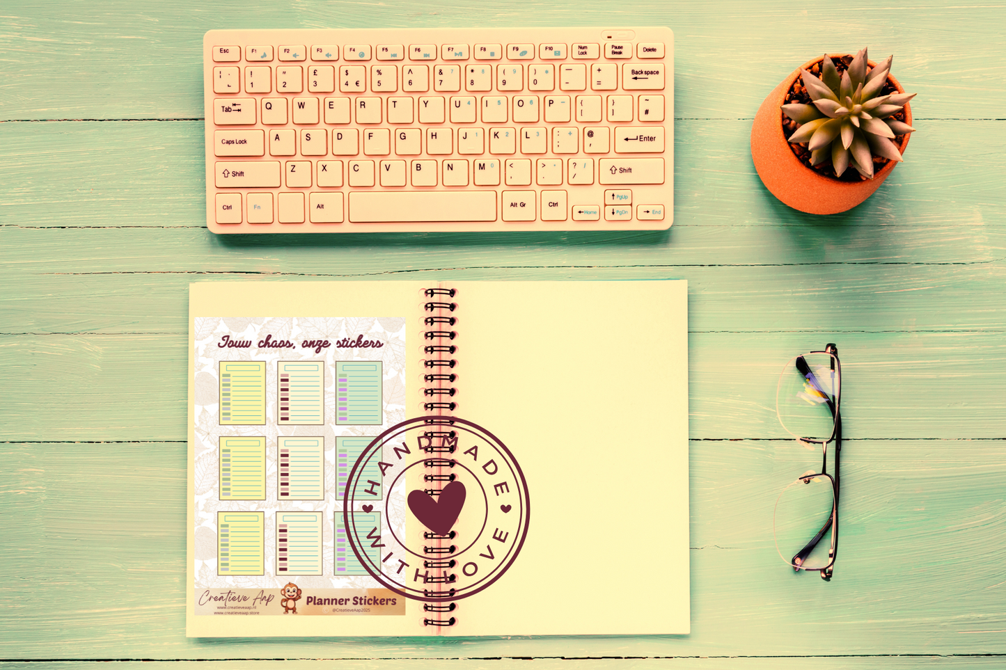 Planner stickers “Agenda Schema” in herfstkleuren 🍂📅✨ – handgemaakt design van Creatieve Aap, verkrijgbaar in A6 en A5 formaat, matte of glans afwerking.