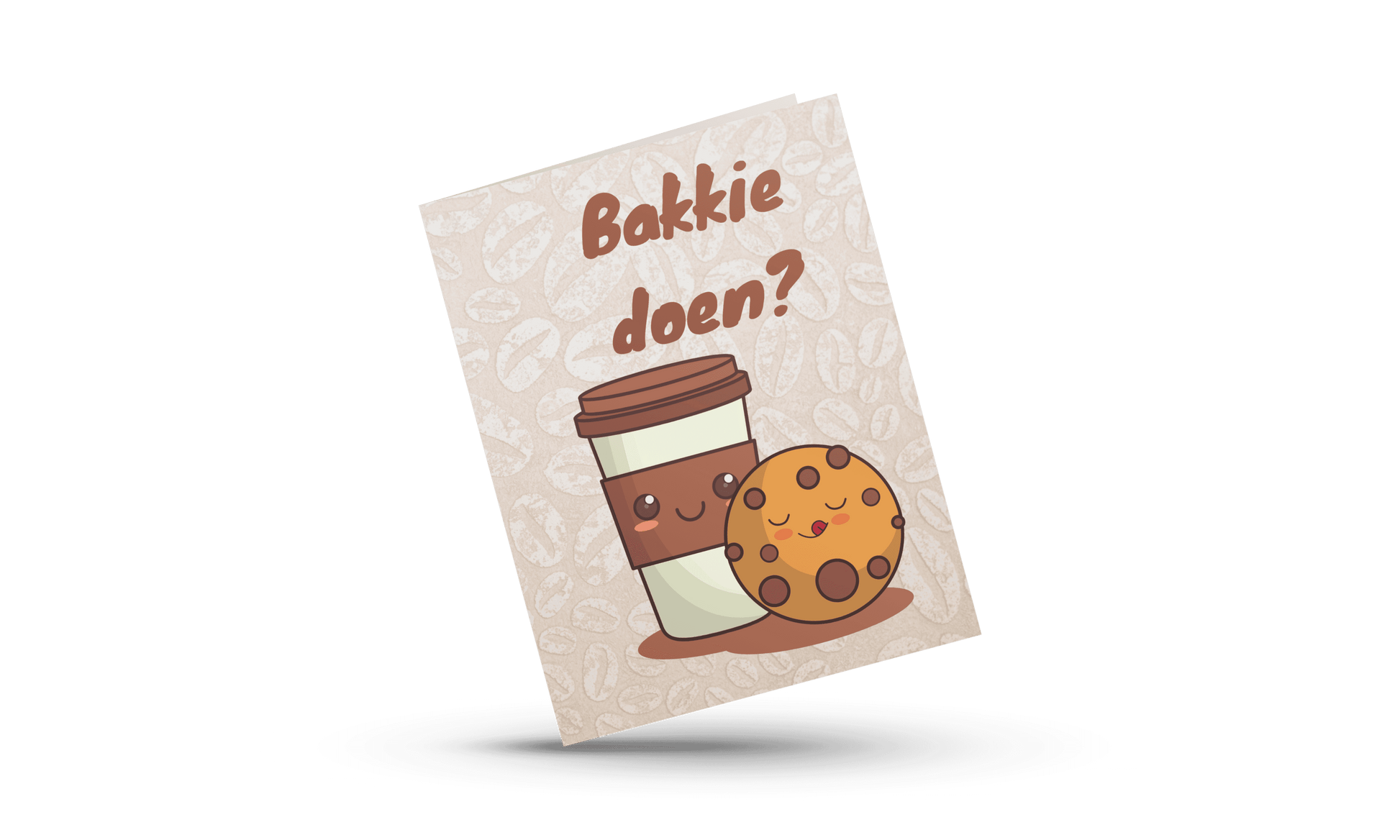 Wenskaart 'Bakkie Doen?' met koffie en koekje illustratie