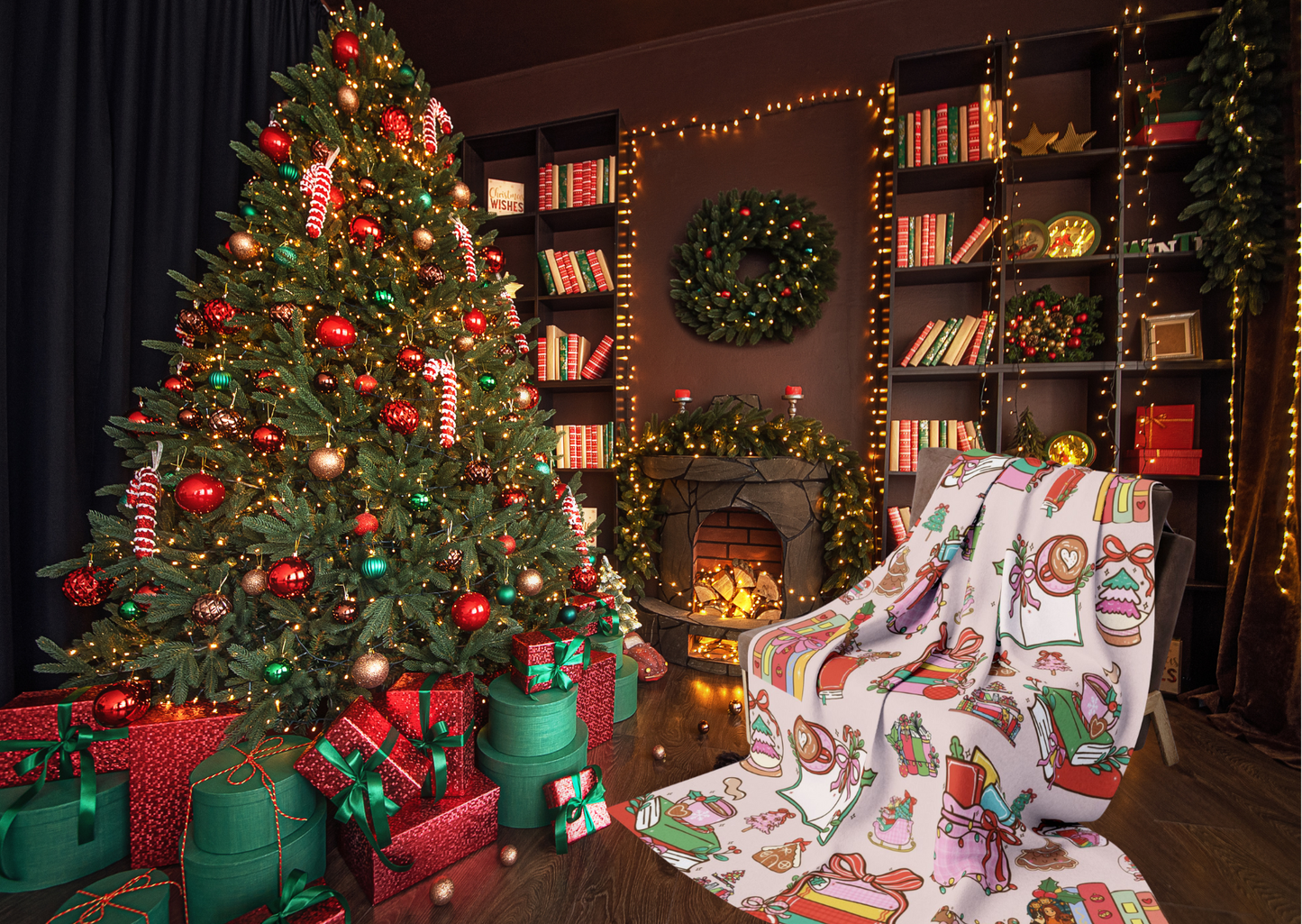 Arctic Fleece Deken – BookLover Kerst – 76×101 cm / 127×152 cm / 152×203 cm