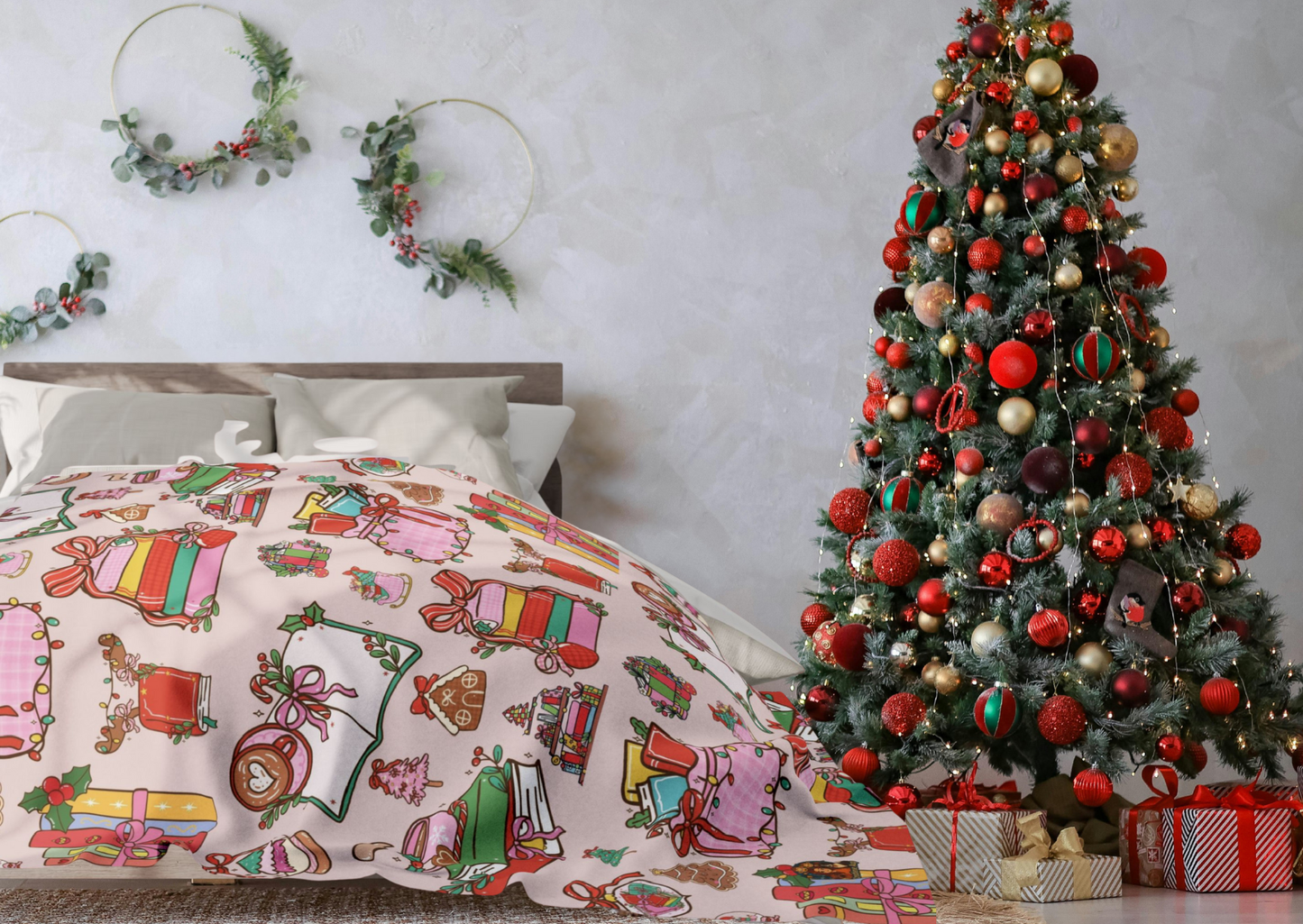 Arctic Fleece Deken – BookLover Kerst – 76×101 cm / 127×152 cm / 152×203 cm