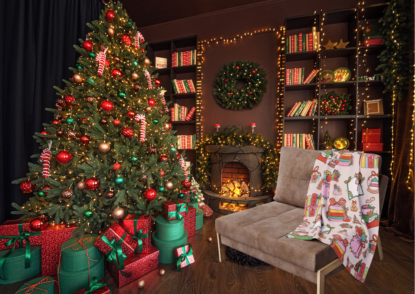 Arctic Fleece Deken – BookLover Kerst – 76×101 cm / 127×152 cm / 152×203 cm