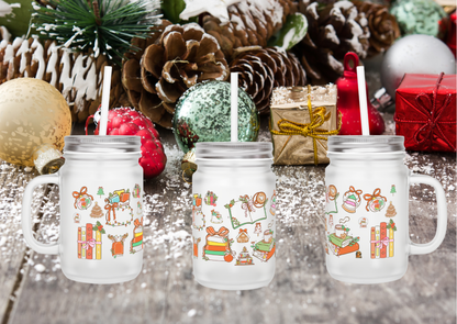 🎄 BookLover – Kerst Mason Jar (12oz / Frosted Glass)