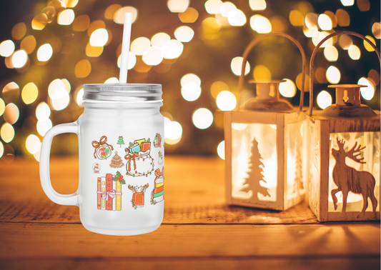 🎄 BookLover – Kerst Mason Jar (12oz / Frosted Glass)