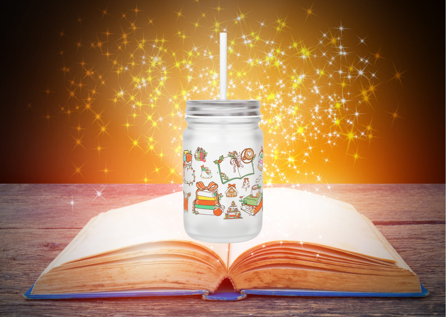 🎄 BookLover – Kerst Mason Jar (12oz / Frosted Glass)