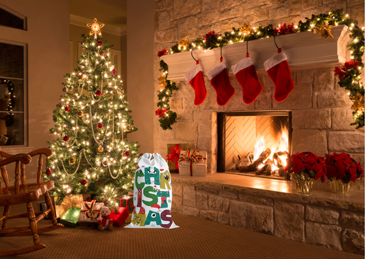 🎄 Kerst Cadeau Zak – Christmas Monster Letters (55 × 85 cm)