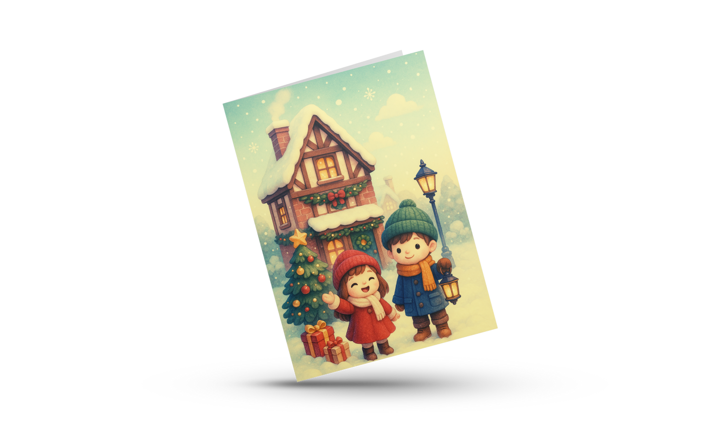 ✨ Kerst Wenskaart – Midwinter Village (A6) ✨ Magische Winter
