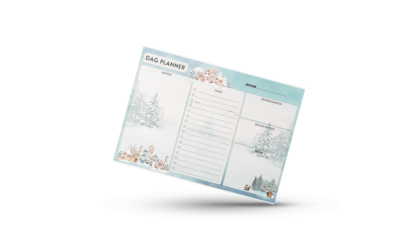 Dagplanner Winter 2025 – Handgemaakt notitieblok met winters thema, A5-formaat, 30 vellen, ideaal voor dagelijkse planning en organisatie.