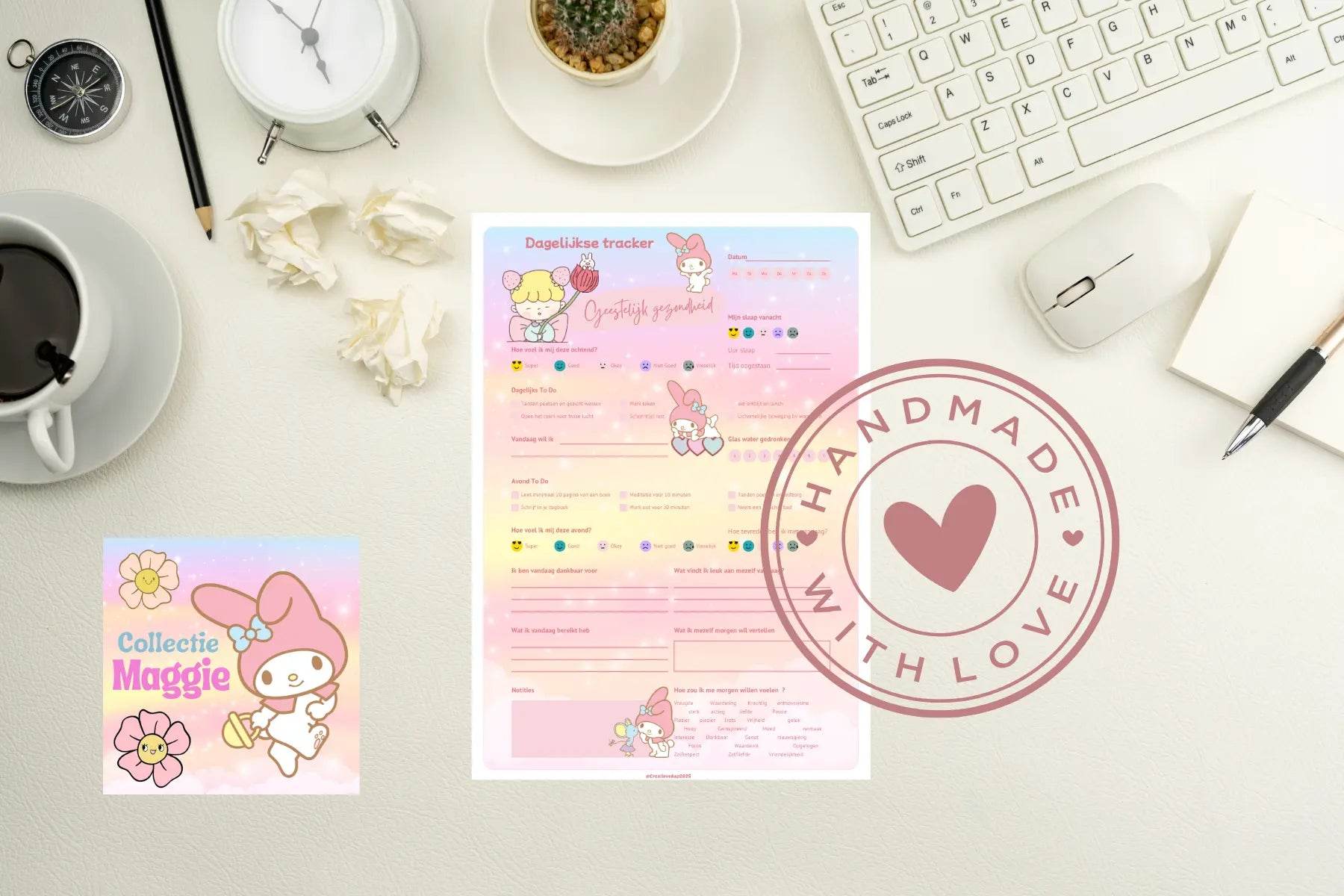 Geestelijk Gezondheid Tracker Maggie – Kawaii Dagelijkse Planner A5/A4 & PDF - Creatieve Aap