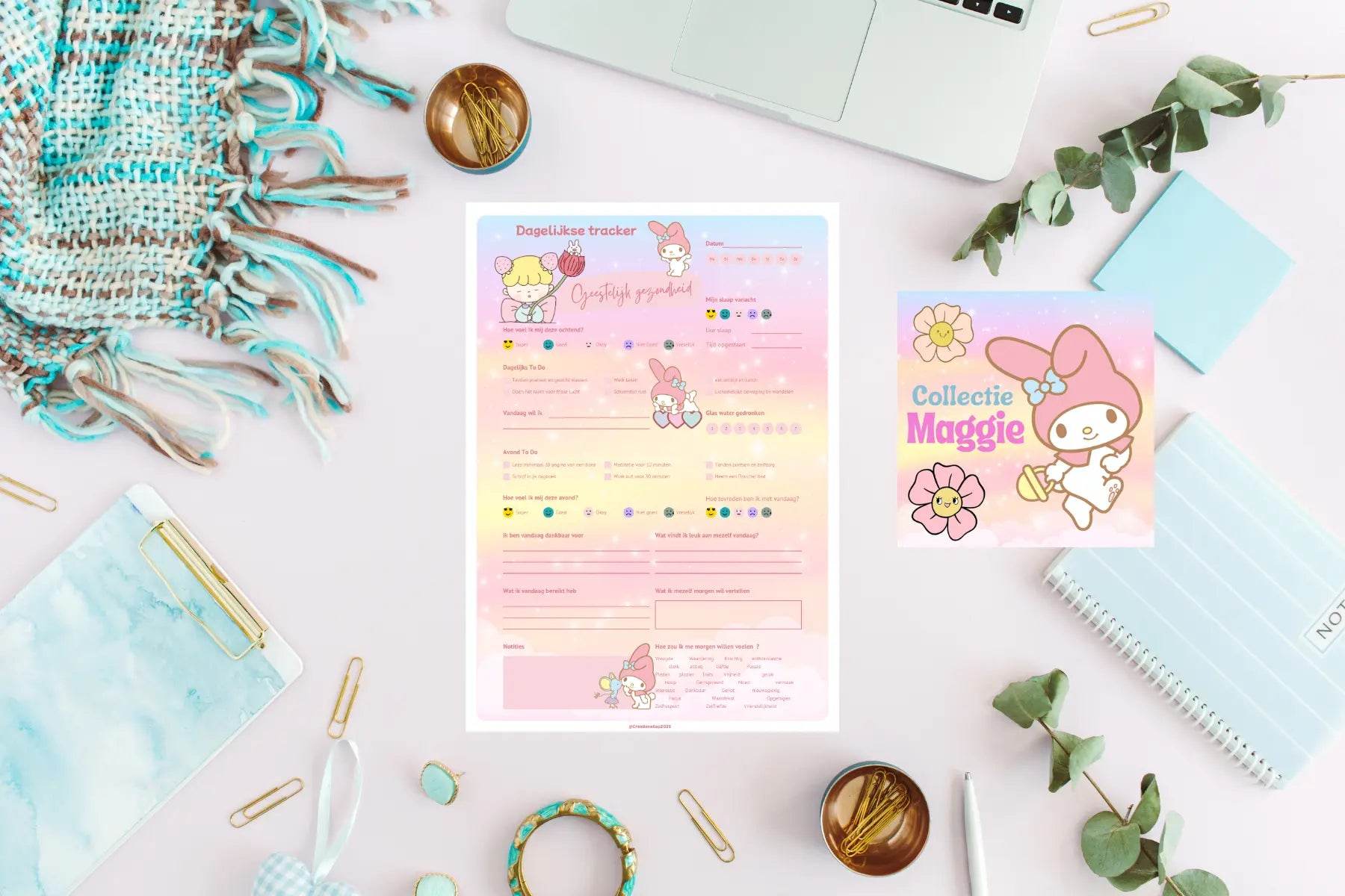 Geestelijk Gezondheid Tracker Maggie – Kawaii Dagelijkse Planner A5/A4 & PDF - Creatieve Aap