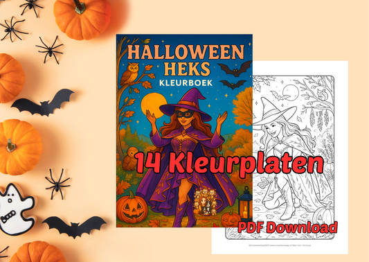 Halloween Heks Kleurboek – 14 Kleurplaten (PDF Download)