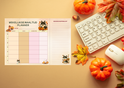 Wekelijkse Maaltijdplanner Herfst 2025 – Collectie Nikita (Digitale PDF, A4)