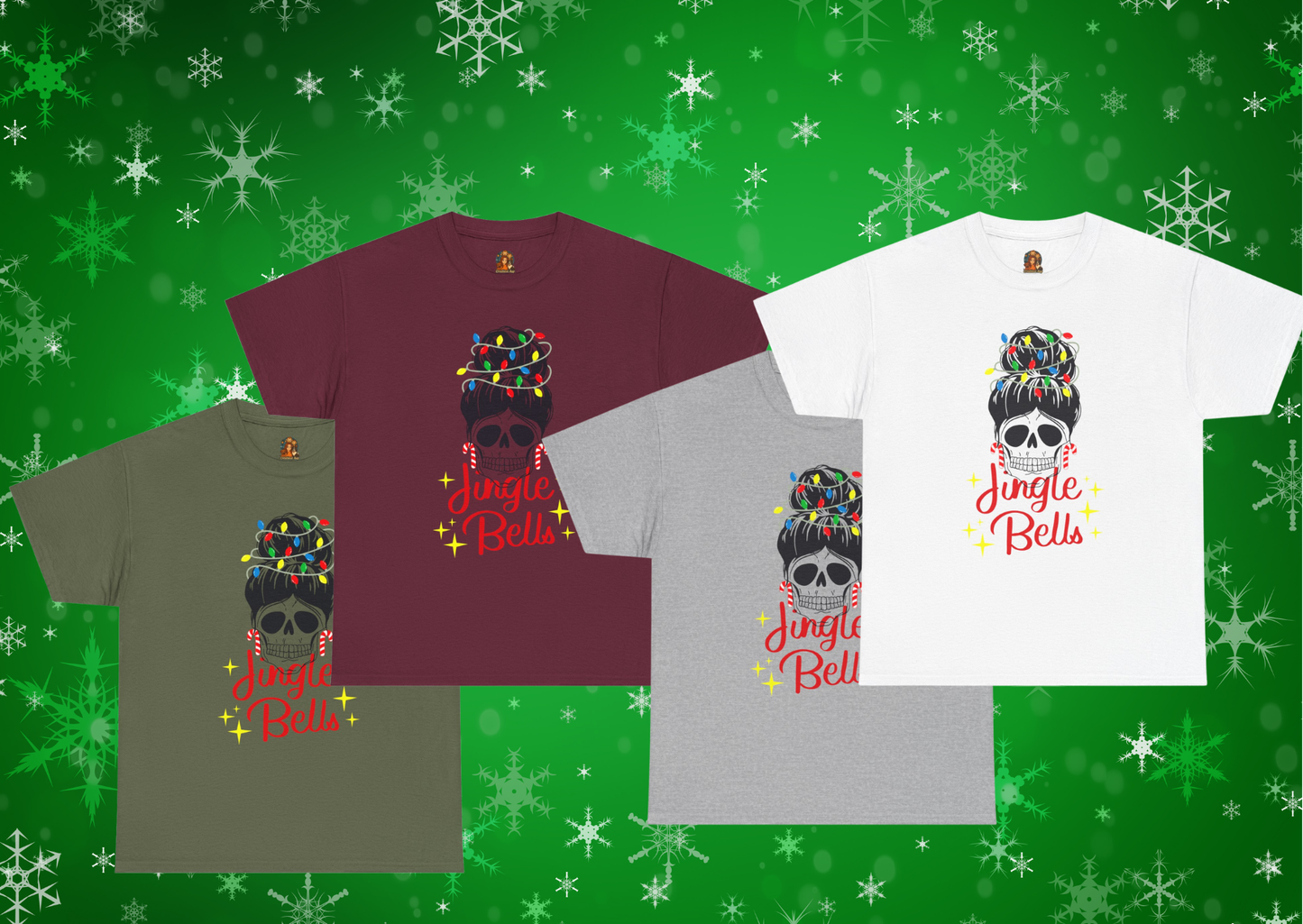 Jingle Bells Skull Bun – Adult Unisex T-Shirt