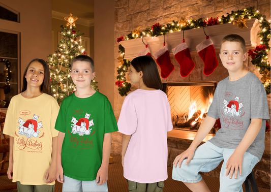 🎄 Kerst Kinder T-Shirt – Katten Kerst Collectie (Kids XS–XL)