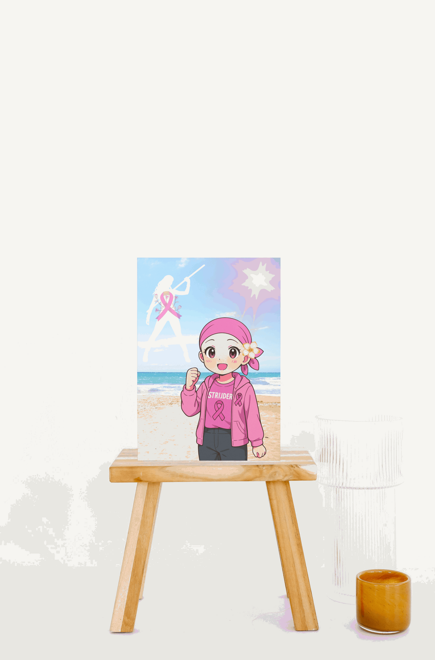 Wenskaart Borstkanker Strijder – Kawaii Anime Stijl – A6 – Met of Zonder Envelop – Creatieve Aap Creatieve Aap