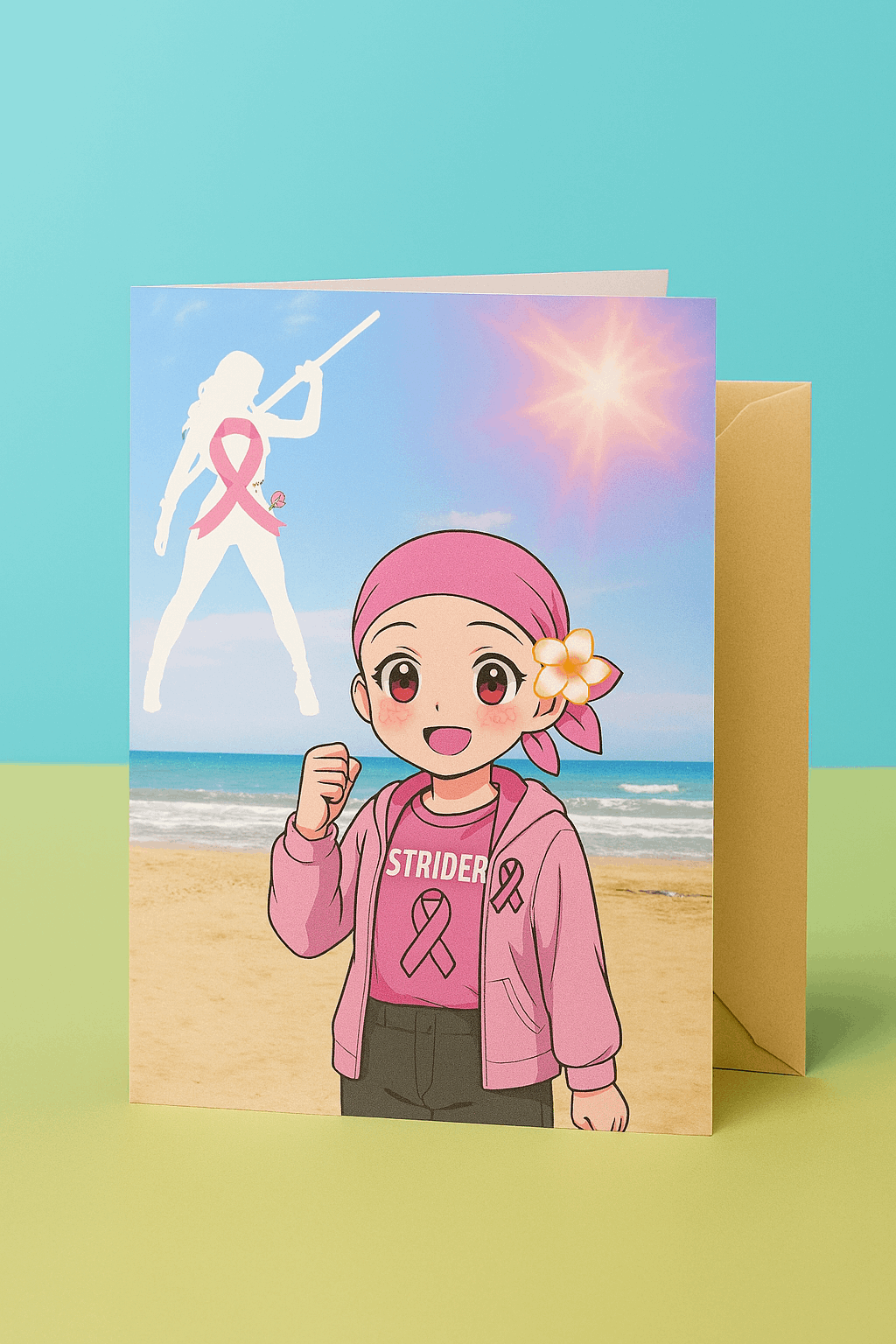 Wenskaart Borstkanker Strijder – Kawaii Anime Stijl – A6 – Met of Zonder Envelop – Creatieve Aap Creatieve Aap