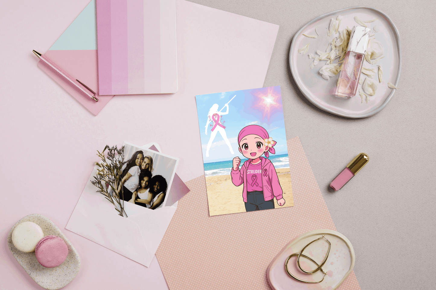 Wenskaart Borstkanker Strijder – Kawaii Anime Stijl – A6 – Met of Zonder Envelop – Creatieve Aap Creatieve Aap