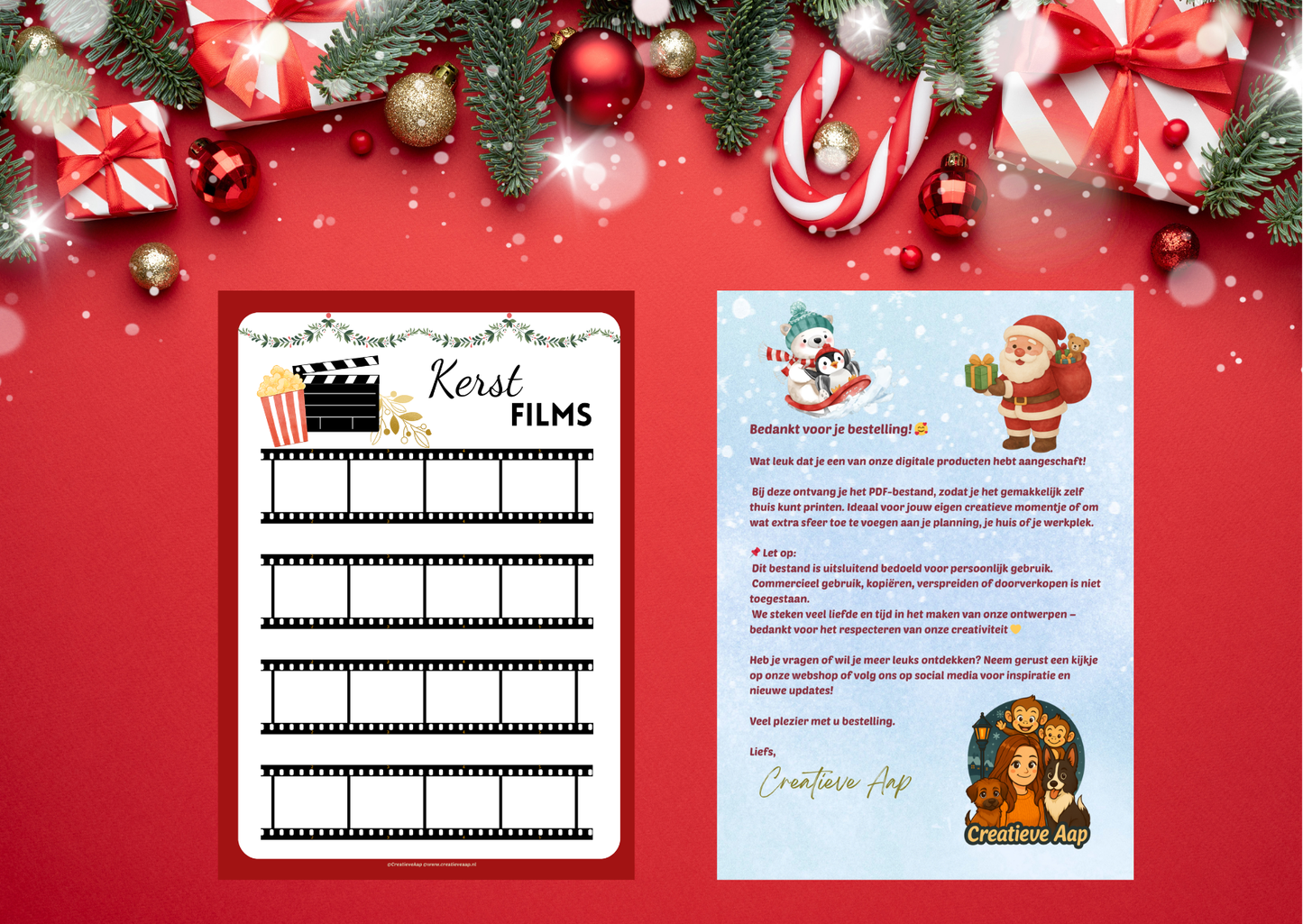🎄🎬 Kerst Films Tracker – Printbare A4 PDF | Christmas Movie Checklijst