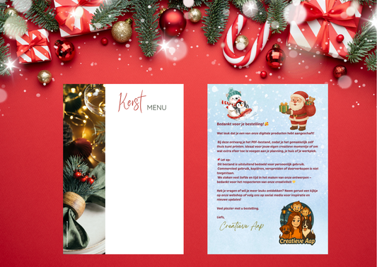 🍽️ Kerst Menu Sjabloon – PDF Download (Geen fysiek product)