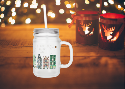 Mason Jar ‘Kerst Stad’ (Frosted Glass)