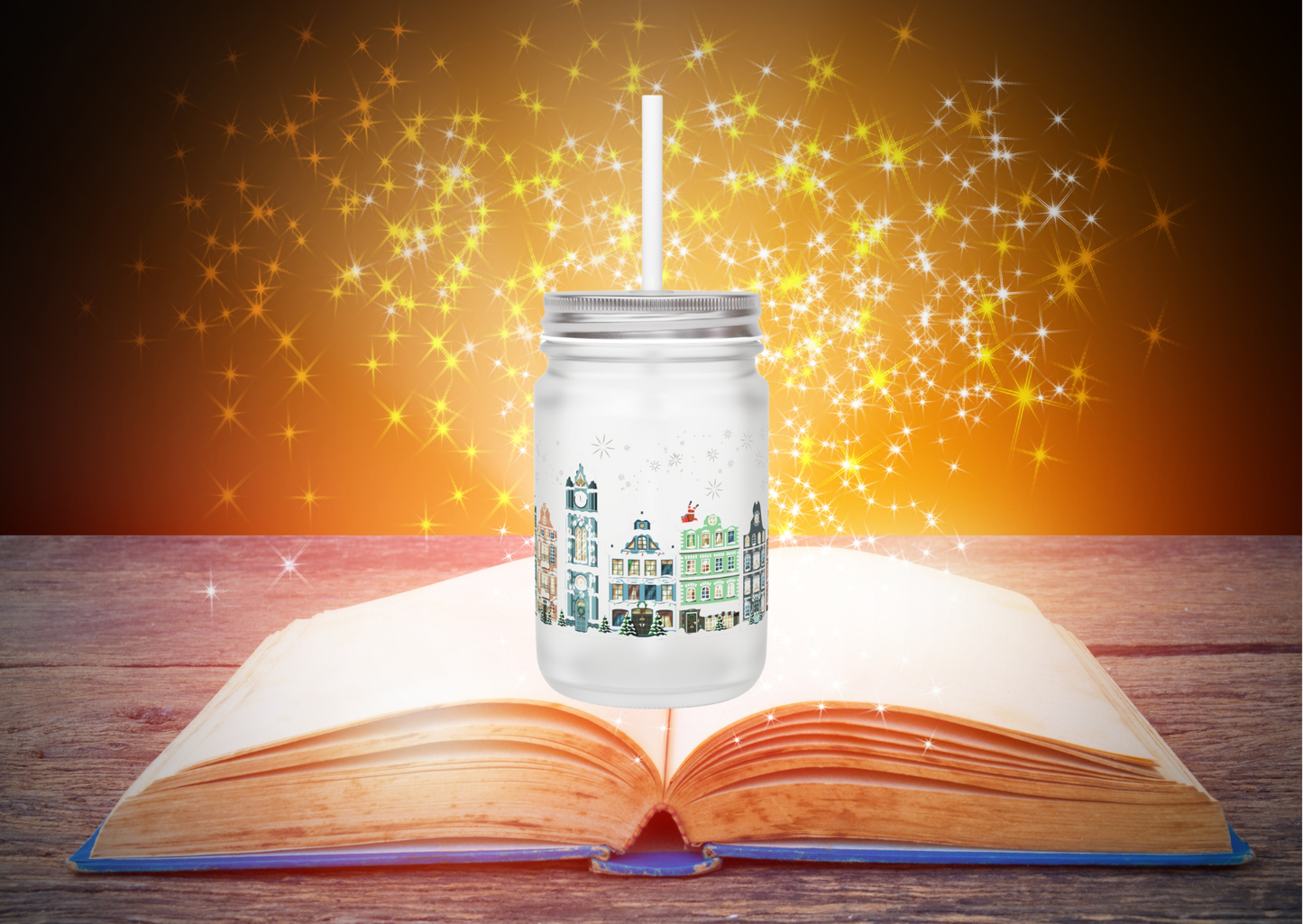 Mason Jar ‘Kerst Stad’ (Frosted Glass)