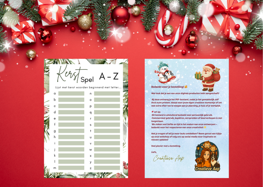 🎄✨ Kerst Alfabet Spel – A tot Z | Printbare PDF Download