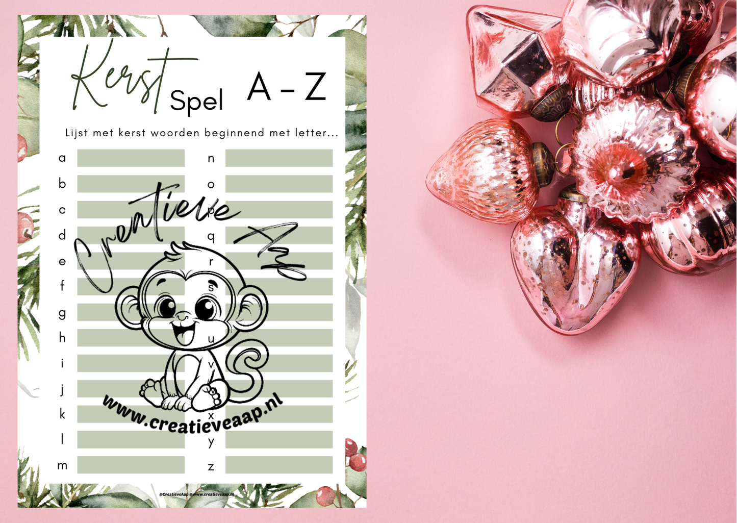 🎄✨ Kerst Alfabet Spel – A tot Z | Printbare PDF Download