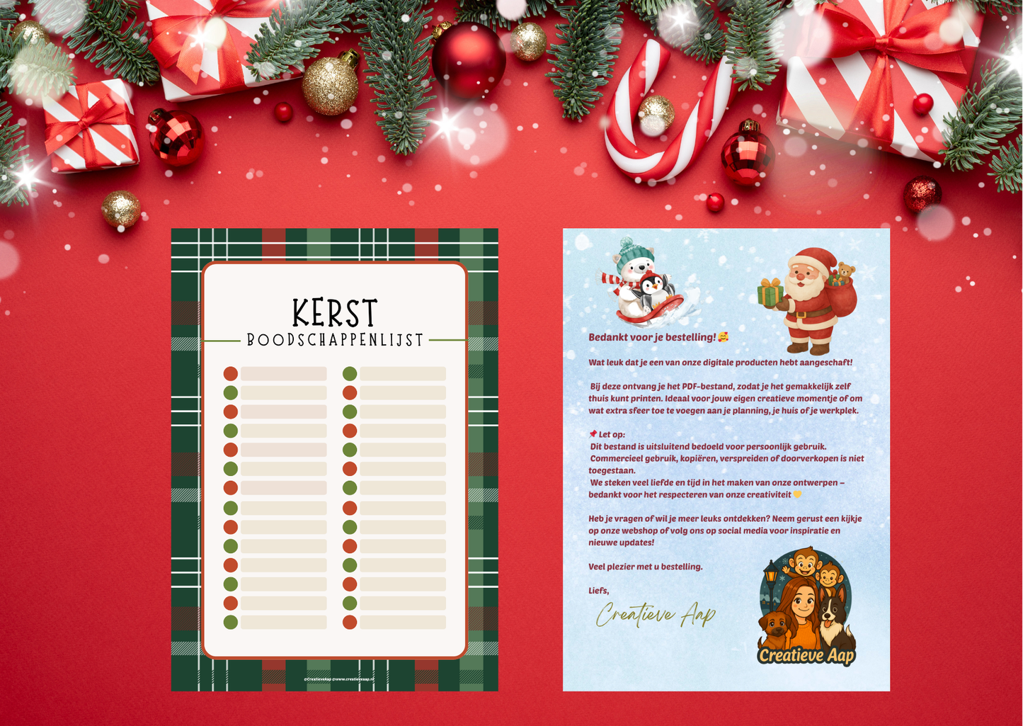 🛒✨ Kerst Boodschappenlijst – Printbare PDF (Digital Download)