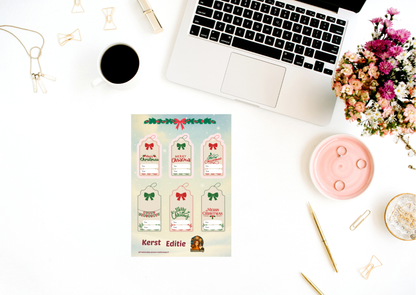 🎁 Kerst Cadeaulabel Stickers – Sticker Sheet – Creatieve Aap 2025