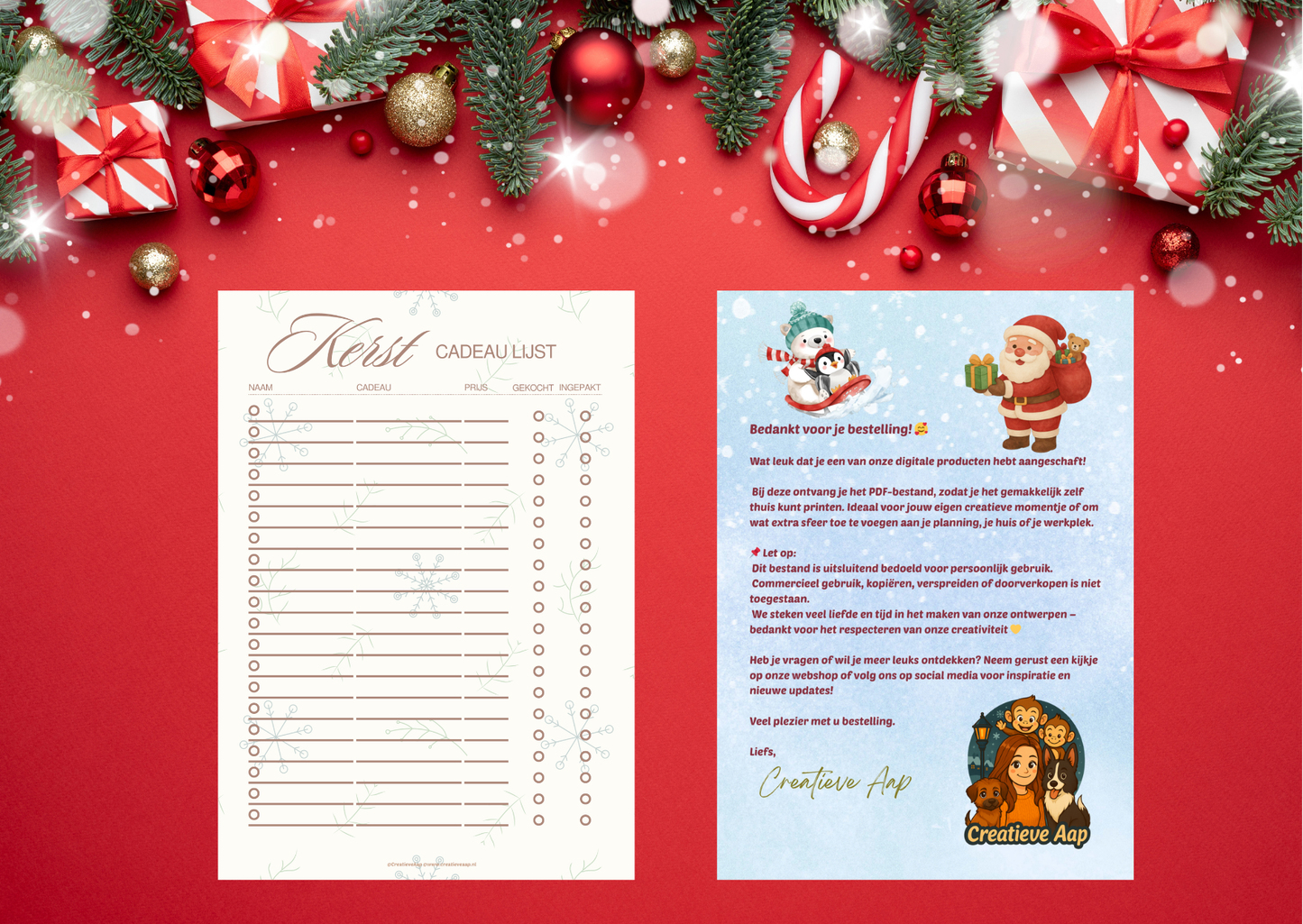 🎁✨ Kerst Cadeau Checklijst – Printbare A4 PDF | Cadeaulijst Planner
