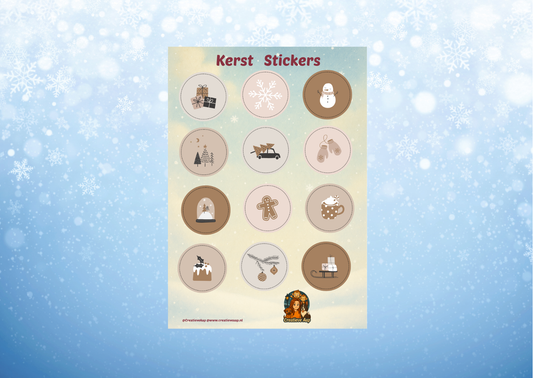 🎄 Kerst Cadeau Stickers – Ronde Stickersheet – Creatieve Aap 2025