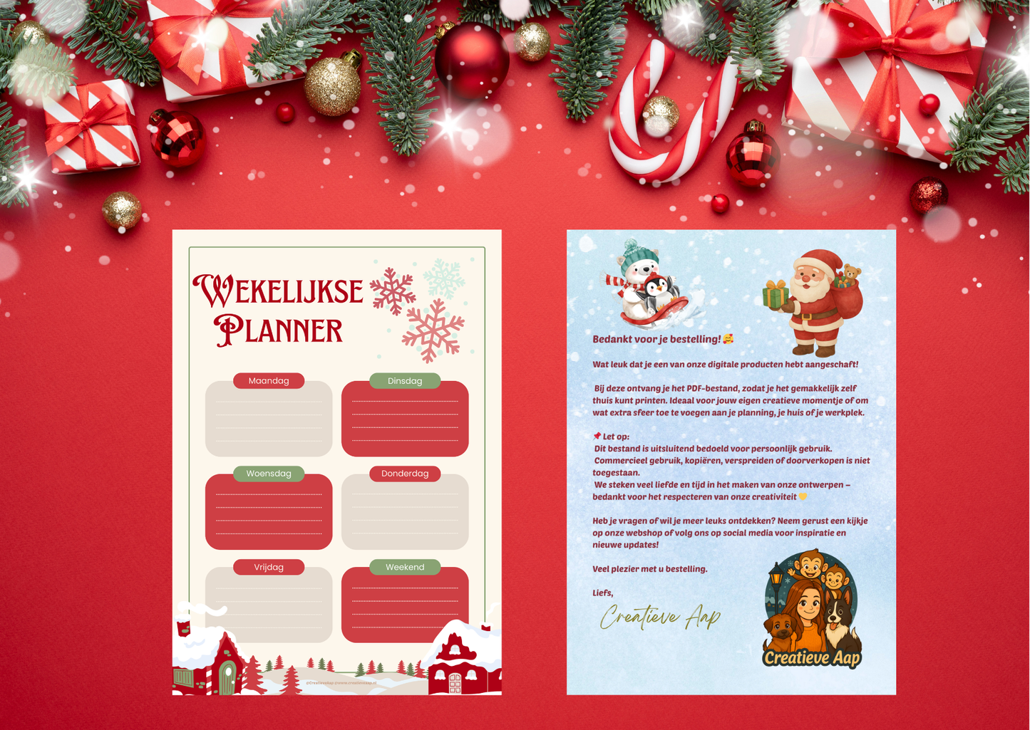 📅✨ Kerst Wekelijkse Planner – Printbare A4 PDF | Winter Editie