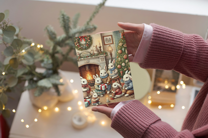 🐇✨ Kerst Wenskaart – Konijnen Kerstfamilie (A6) ✨