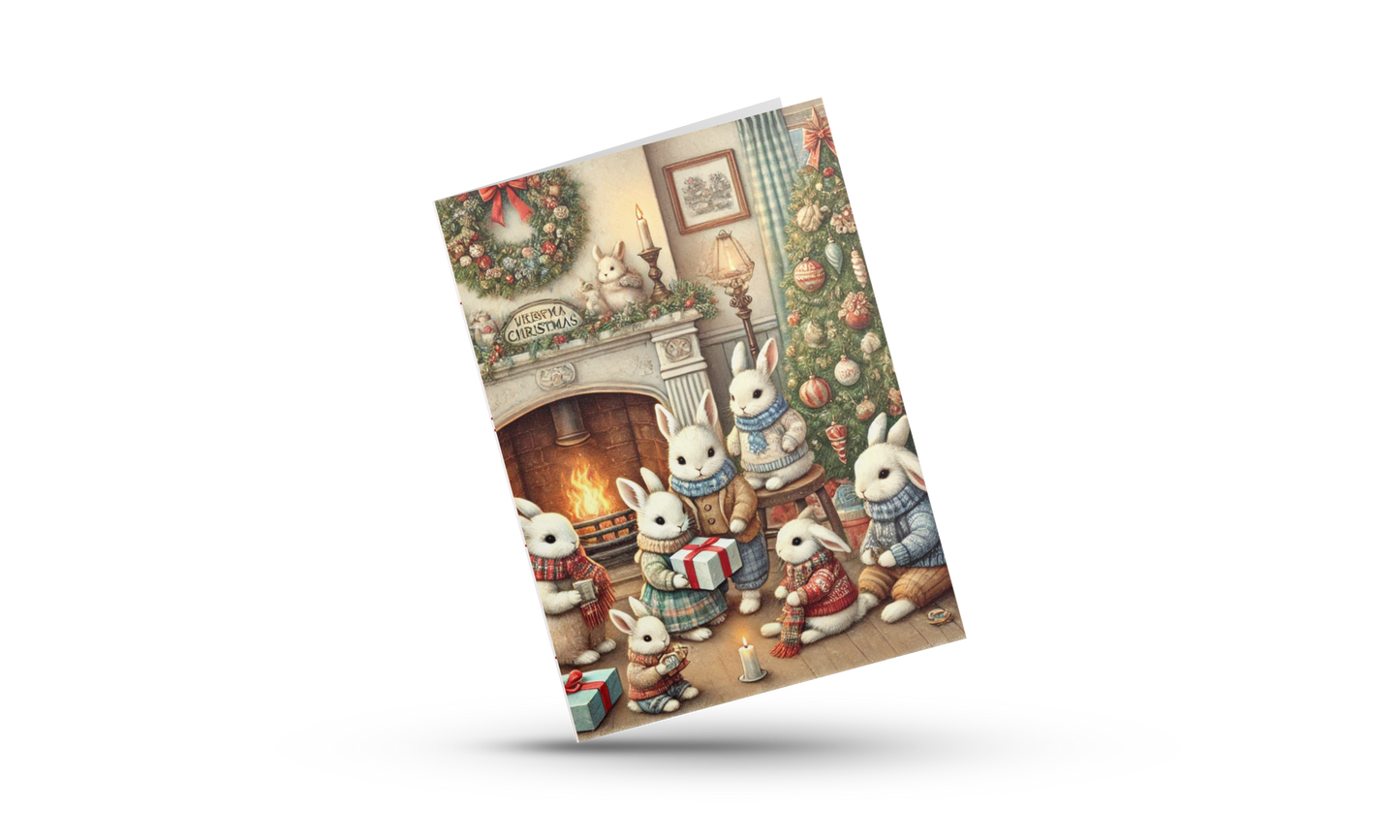 🐇✨ Kerst Wenskaart – Konijnen Kerstfamilie (A6) ✨