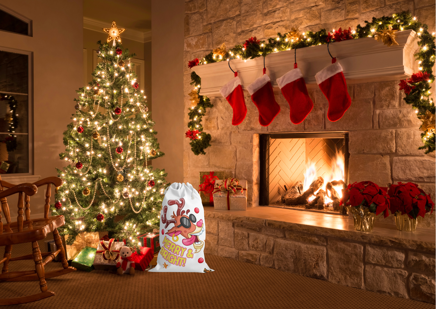 ✨  🎄 Merry & Bright – Kerst Cadeauzak (Duurzaam & Herbruikbaar)