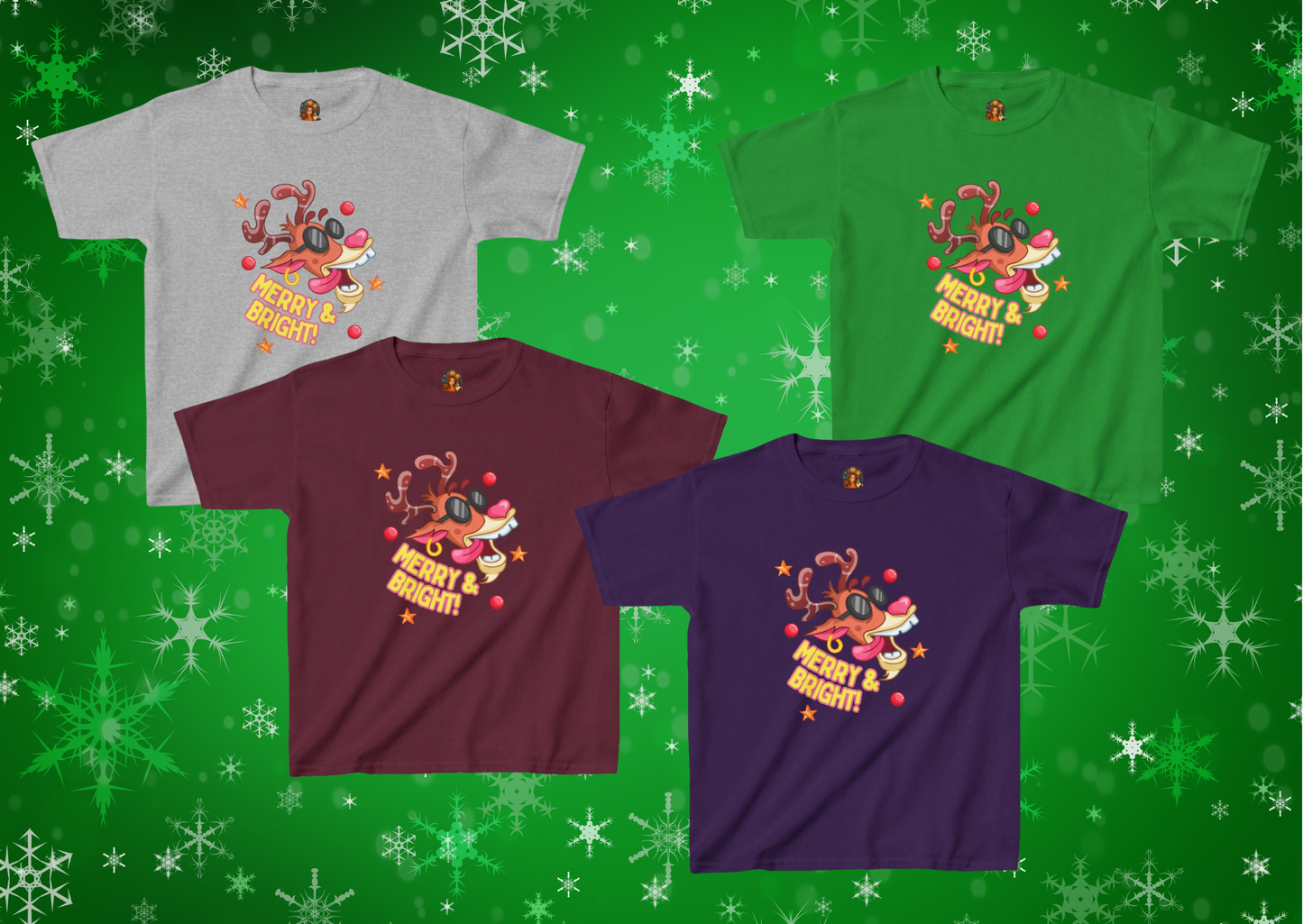 🎄 Kinder Kerst T-Shirt – Merry & Bright Reindeer (Kids XS–XL)