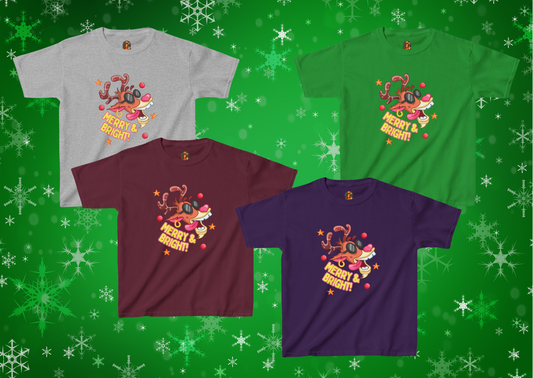 🎄 Kinder Kerst T-Shirt – Merry & Bright Reindeer (Kids XS–XL)