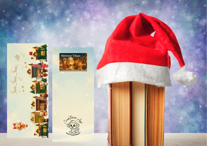 📚✨ Boekenlegger – Midwinter Village (Handgemaakt | 5,5 x 12,5 cm) Winkelstraat