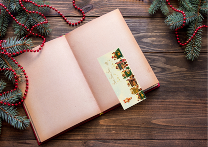 📚✨ Boekenlegger – Midwinter Village (Handgemaakt | 5,5 x 12,5 cm) Winkelstraat