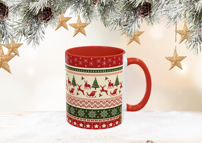 Kerst Vibes Mok – Scandi Knit Pattern – 330 ml Keramiek