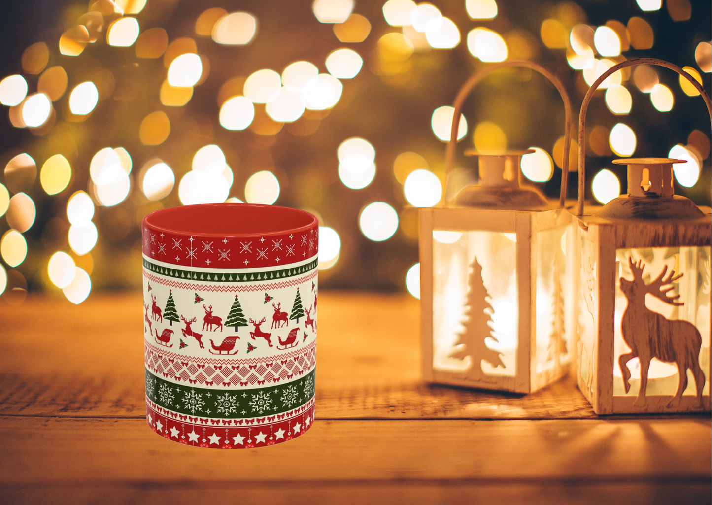 Kerst Vibes Mok – Scandi Knit Pattern – 330 ml Keramiek