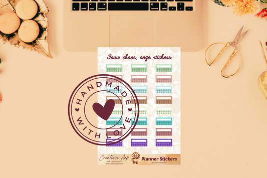 Planner stickers “Mood Trackers” in herfstkleuren 🍂😊🌙 – handgemaakt design van Creatieve Aap, verkrijgbaar in A6 en A5 formaat, matte of glanzende afwerking.