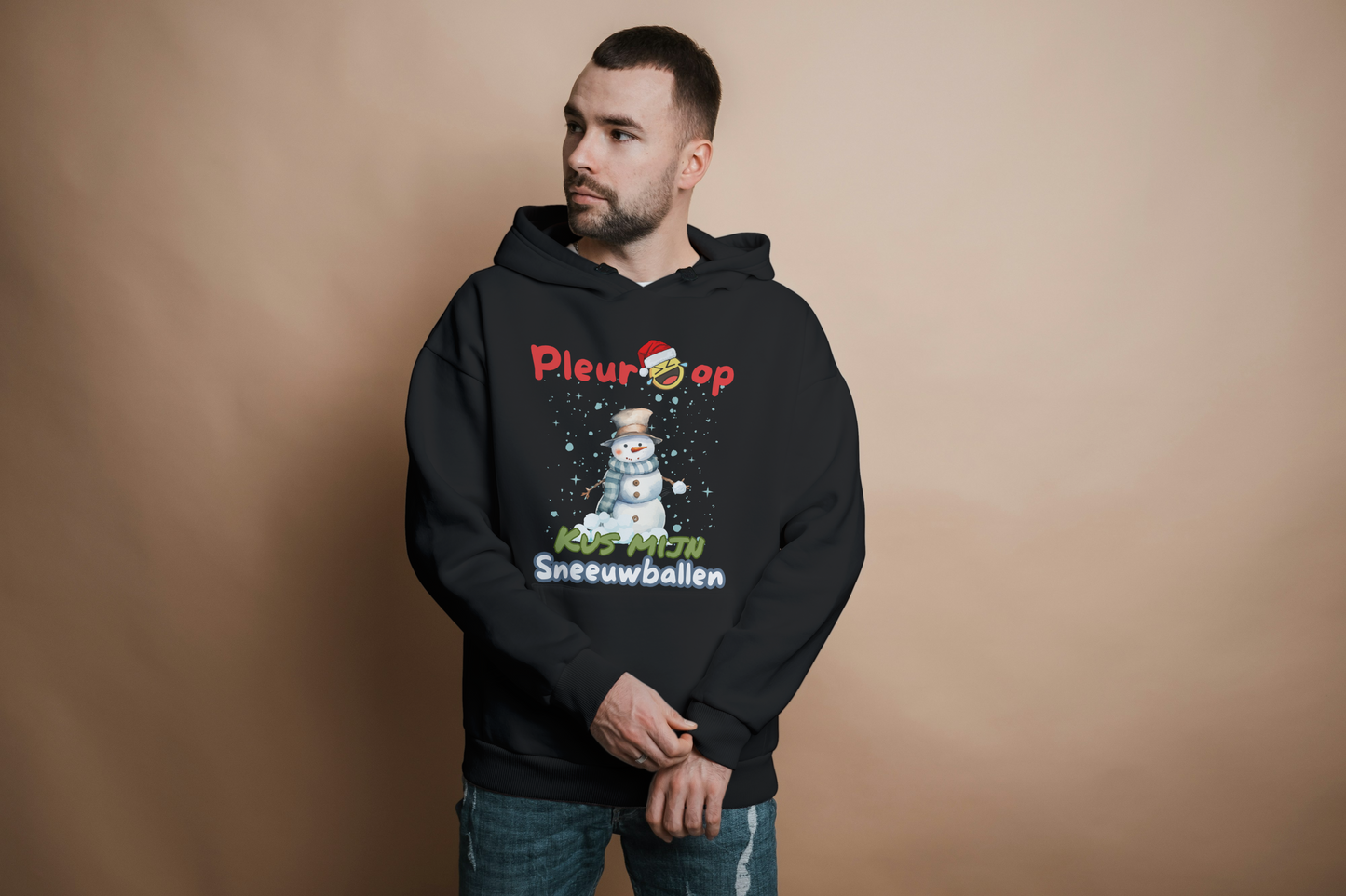 Zwarte Hoodie "Pleur Op, Kus Mijn Sneeuwballen" - Humoristische Kerst Hoodie (S-2X