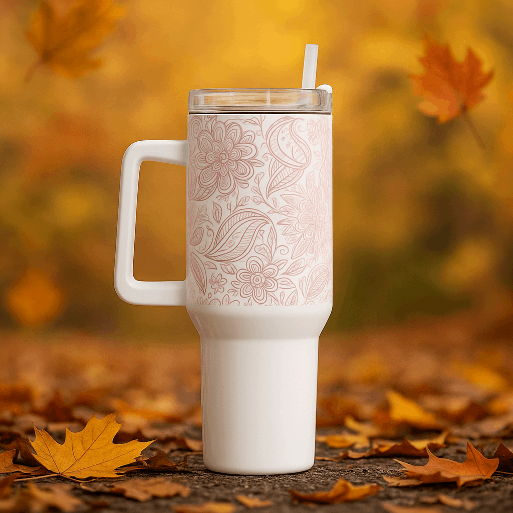 Primrose Herfst Tumbler 900 ml – dubbelwandige RVS beker met primrose bloemenpatroon en rietje – Creatieve Aap
