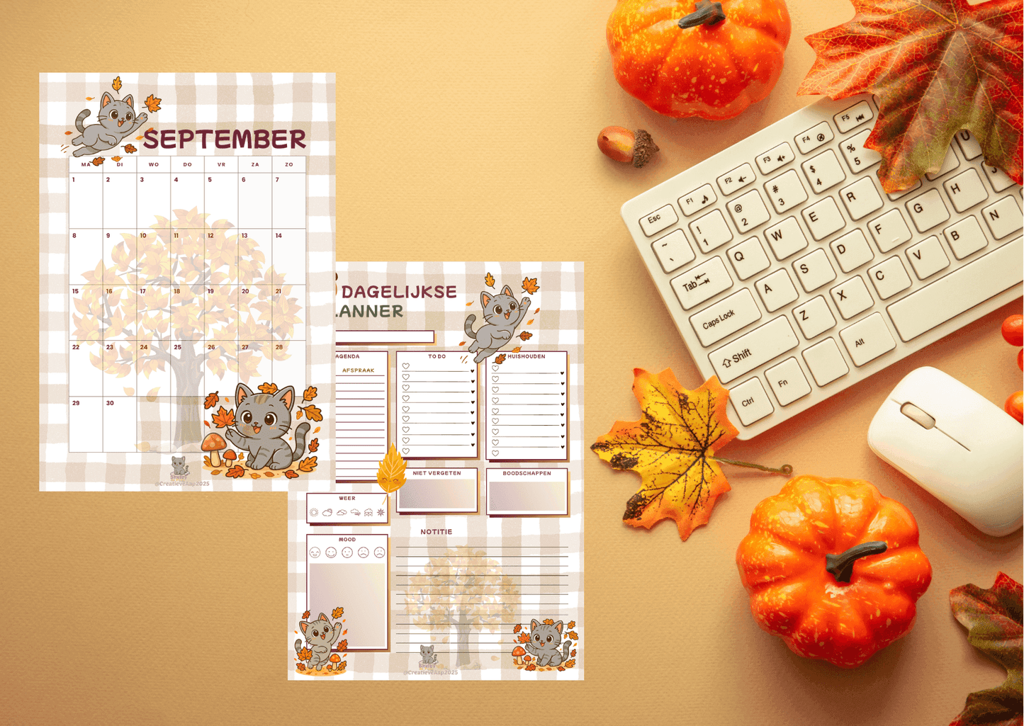 Gratis September 2025 Planner – Collectie Shelby Herfst 🍂🐱 - Creatieve Aap