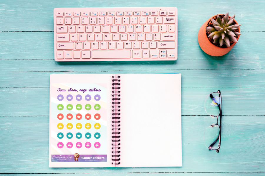 Planner stickersheet met spaarvarken icoontjes in regenboogkleuren – vinyl mat, formaat A6 & A5 – Creatieve Aap