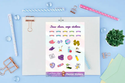 Planner stickers met sport en fitness illustraties zoals halters, loopband en GYM tekst – matte vinyl stickersheet A6 & A5 – Creatieve Aap